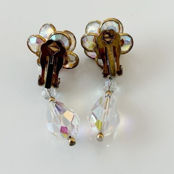 Vintage Aurora Borealis Drop Clip On Earrings - Picture 5 of 13